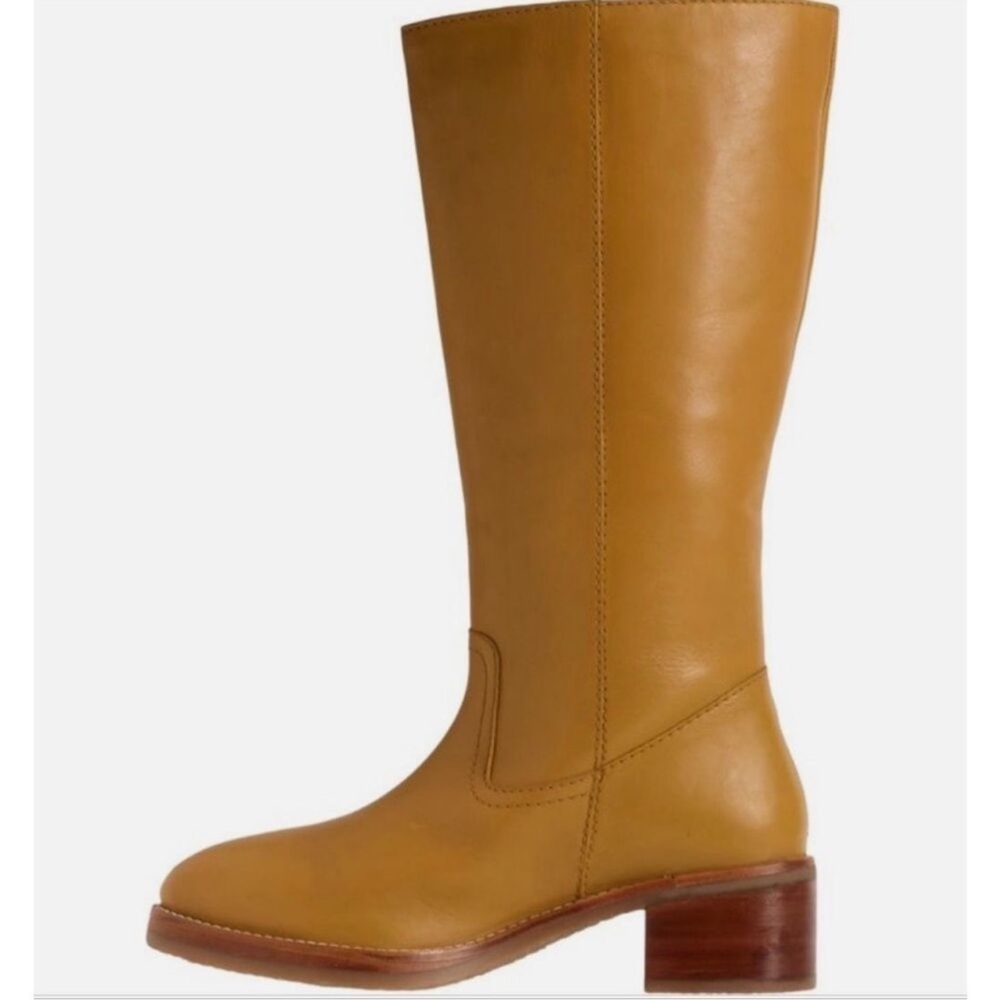 Classic Tall Leather Riding Boots - Mustard - Picture 3 of 12